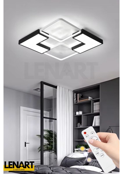 Modern Kare Tasarımlı LED Tavan Avize - Renkli Aydınlatma Seçenekleri, Uzaktan Kumandalı - Metal Malzeme, 50x50 Boyutunda