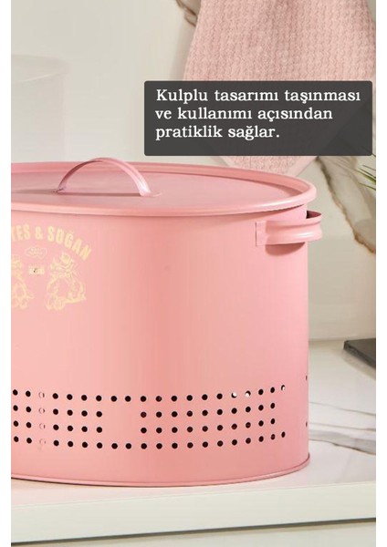 Prego Mega Boy 18 Lt Patates Soğan Saklama Kutusu 2 Bölmeli Metal Sebzelik Mutfak Düzenleyici Pembe
