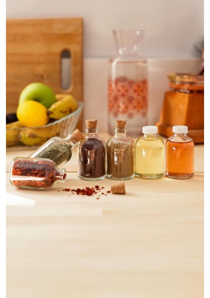 6'lı Mini Cam Şişe Seti, Baharat, Tuz, Yağ için şeffaf, şık ve kullanışlı turuncu ürün