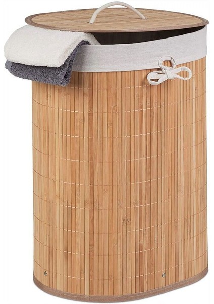 Katlanır Naturel Oval Banyo Doğal Bambu Renkli Beyaz Çamaşır Kirli Sepeti - Oyuncak Sepeti