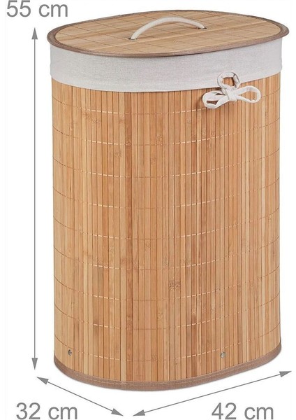 Katlanır Naturel Oval Banyo Doğal Bambu Renkli Beyaz Çamaşır Kirli Sepeti - Oyuncak Sepeti