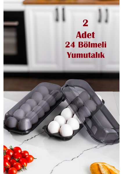 L-00628 2'li 12 Bölmeli Kapaklı Yumurtalık Buzdolabı Yumurta Saklama Kabı - Antrasit Siyah