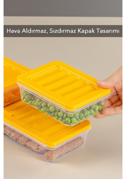 3'lü Saklama Kabı , Mikrodalga Uyumlu Erzak Saklama Kabı Sarı 1 x 1170ML - 2 x 600ML