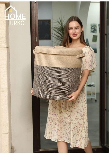 Siyah kırçıllı jüt sepet, 20L, şık ve kullanışlı düzenleyici seçenek.