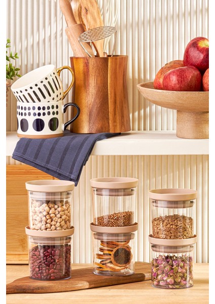 6'lı Bej Saklama Kabı Seti, Pratik ve Şık Mutfak Gereçleri