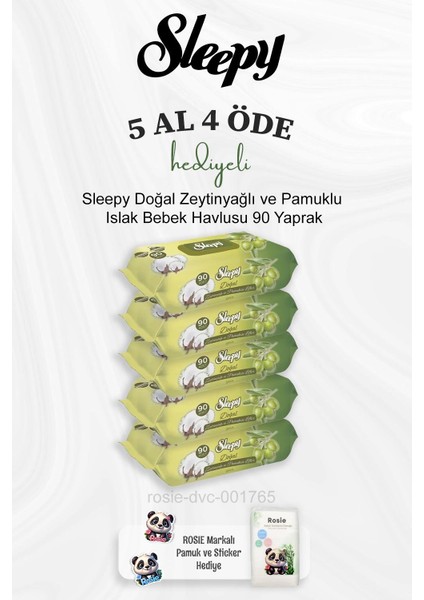Doğal Zeytinyağlı ve Pamuklu Islak Bebek Havlusu 90 Yaprak 5 Al 4 Öde ve Rosie Pamuk
