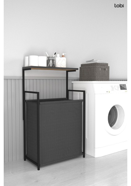 Geniş Ahşap Çamaşır Sepeti, Üst Raflı, Kumaş Kaplı, Banyo ve Ev için, Siyah, 80 L modelleri