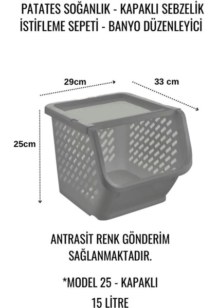 4'lü Patates & Soğanlık, Kapaklı Katlı Sebzelik, Oyuncak Sepeti, Banyo Büyük Düzenleyici Antrasit