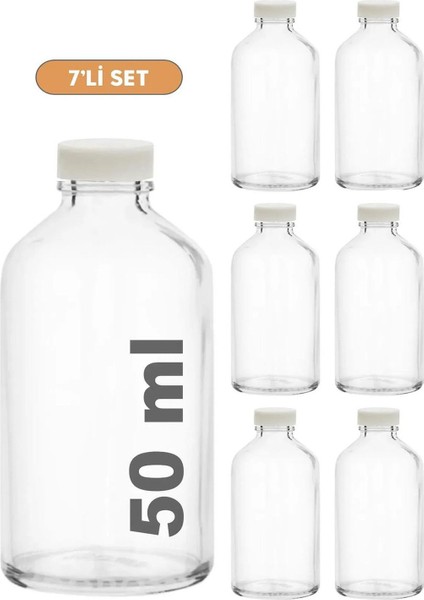 7 Adet 50 ml Şeffaf Cam Mini Kavanozlar, Plastik Kapaklı, Kışlık Karışım İksir Şişeleri