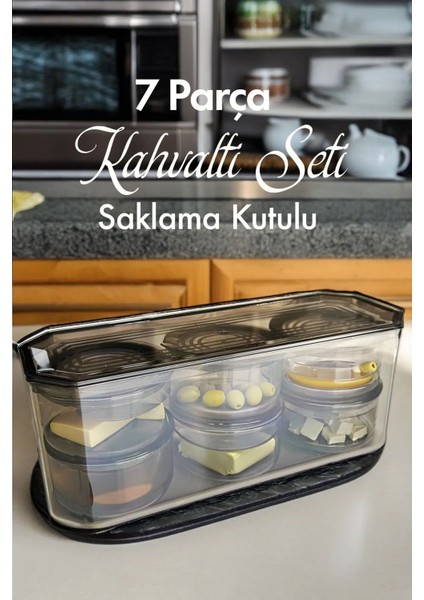 7 Parça Kahvaltılık Kahvaltı Seti Saklama Kabı Kapaklı Reçellik Zeytinlik Peynirlik