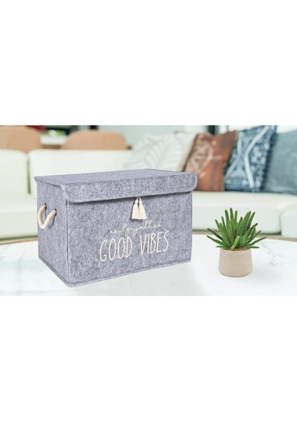 Keçe Kapaklı Düzenleyici Kutu ve Çamaşır Sepeti - Çok Amaçlı Saklama Kutusu 35X23X23 cm Mini Hurç