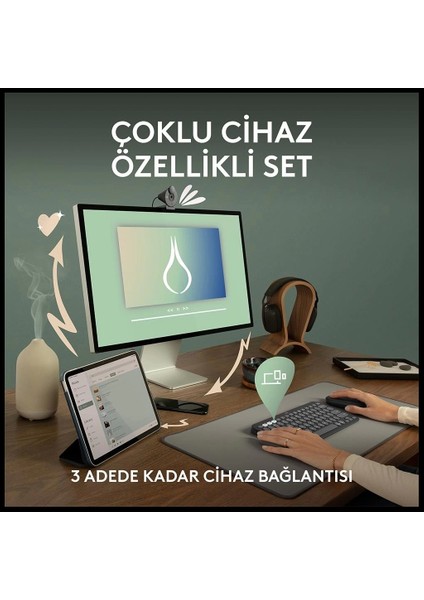 Logıtech Pebble 2 Combo, Rose, 920-012247, Bluetooth, Türkçe, Q, Multimedya, Mini Klavye Mouse Set