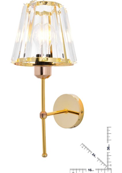 Lorenzo Model Gold Kaplamalı Taşlı Duvar Apliği Modern Aplik