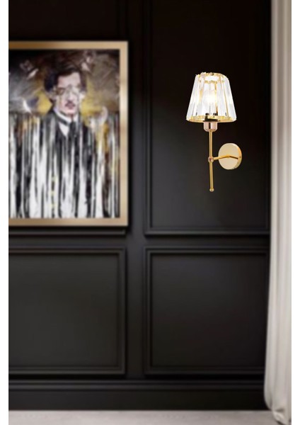 Lorenzo Model Gold Kaplamalı Taşlı Duvar Apliği Modern Aplik