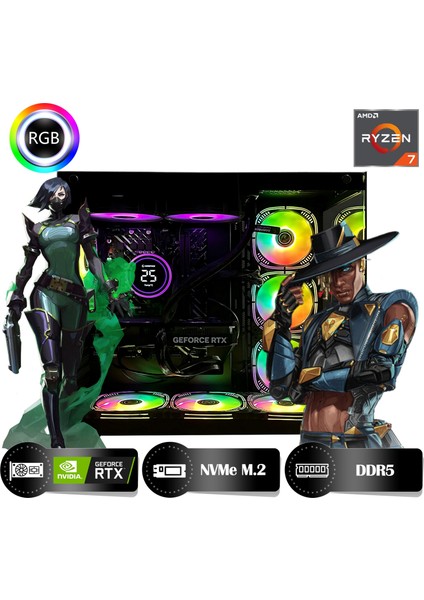One HRA644060 Ryzen 7 8700F 64GB Ram 1tb Nvme M.2 SSD RTX4060 8gb Masaüstü Oyuncu Bilgisayarı