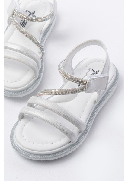 Kız Çocuk Cırtlı Taşlı Kaydırmaz Taban Sandalet