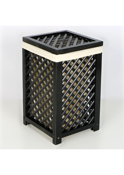 Şık ahşap kapaklı çamaşır sepeti, siyah renk, dayanıklı ve pratik tasarım fiyatları