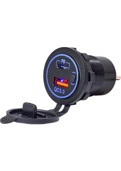 IC-266C-6 Pano Tip Ikili Usb3.0 + Type-C Soket 12-24V Butonlu Mavi LED