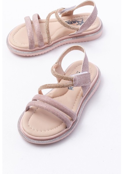 Kız Çocuk Cırtlı Taşlı Sandalet Kaydırmaz Taban Suni Deri Rahat Tasarım modelleri