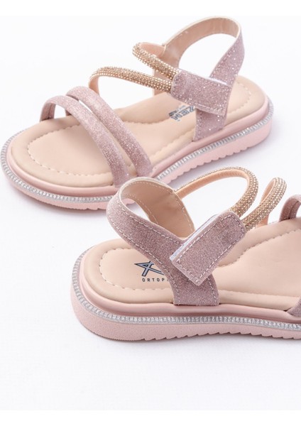 Kız Çocuk Cırtlı Taşlı Sandalet Kaydırmaz Taban Suni Deri Rahat Tasarım indirimleri