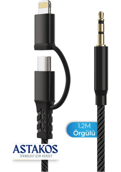 1.2 M 2-In-1 Usb-C & Lightning → 3.5 mm Aux Stereo Ses Kablosu – Yüksek Kaliteli Çevirici Adaptör