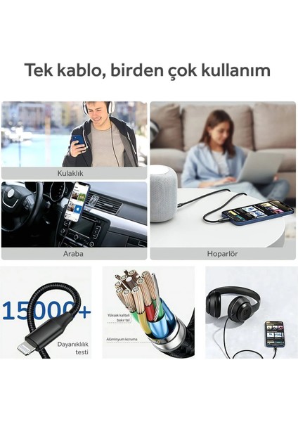 1.2 M 2-In-1 Usb-C & Lightning → 3.5 mm Aux Stereo Ses Kablosu – Yüksek Kaliteli Çevirici Adaptör