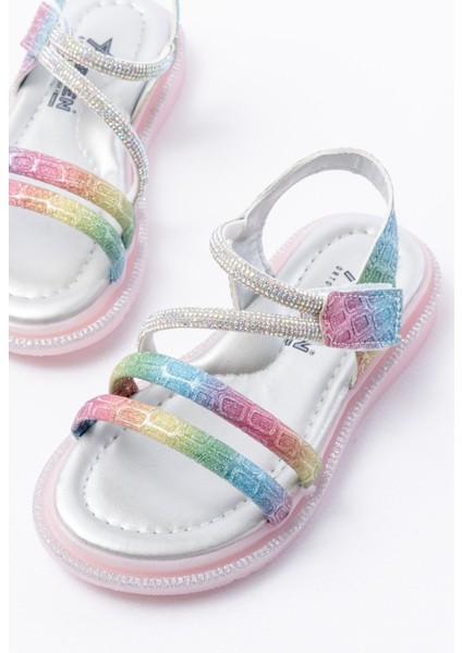 Kız Çocuk Cırtlı Taşlı Kaydırmaz Taban Sandalet