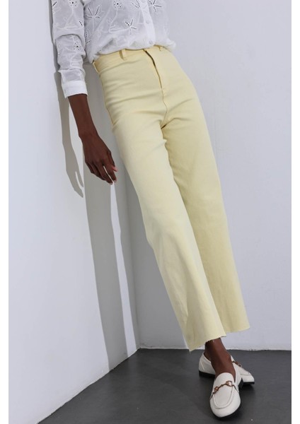 Sarı Yüksek Bel Kesik Paça Wide Leg Jean