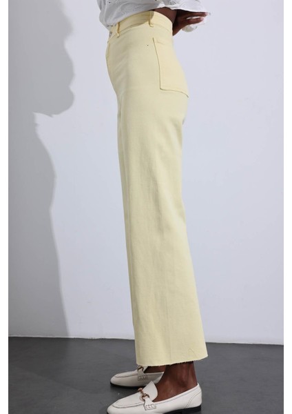Sarı Yüksek Bel Kesik Paça Wide Leg Jean