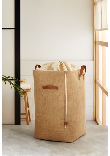 Katlanabilir jüt saklama sepeti, çocuk odası ve kirli çamaşırı düzeni için 36x36x57