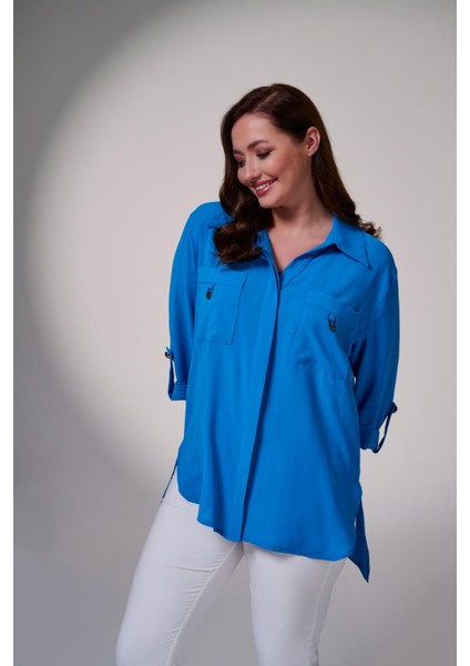 Büyük Beden Kolu Katlamalı Çift Cepli Gömlek fiyatları