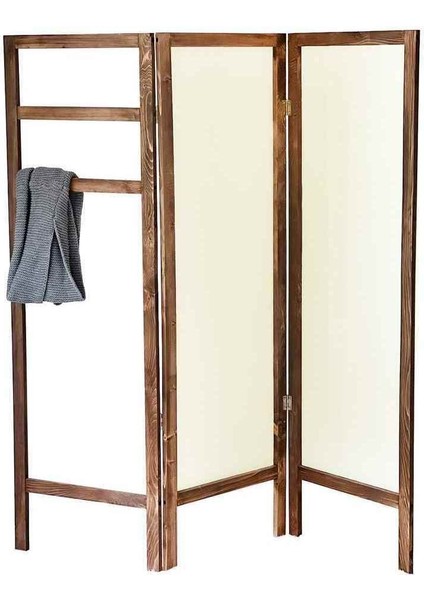 Şık Ahşap Panel, Desenli Kumaş Bölme, Modern Dekor Paravani Siyah Renk