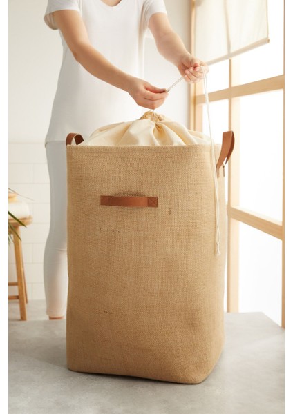 Katlanabilir jüt saklama sepeti, çocuk odası ve kirli çamaşırı düzeni için 36x36x57 modelleri
