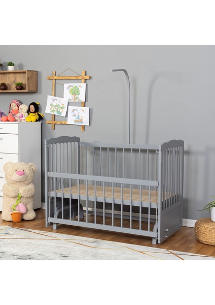 Doğal Ahşap Beşik Anne Yanı Beşik Gri 60X120 Mavi Yıldız Uyku Seti Yatak