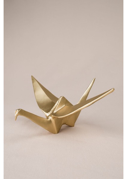 Origami Turna Kuşu Şeklinde Mat Pirinç Kaplama Metal Dekoratif Obje 22 x 18,5 cm