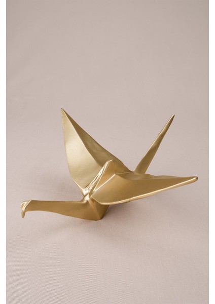 Origami Turna Kuşu Şeklinde Mat Pirinç Kaplama Metal Dekoratif Obje 22 x 18,5 cm