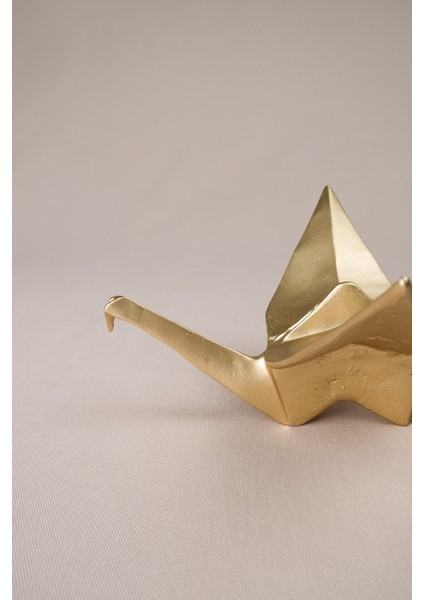 Origami Turna Kuşu Şeklinde Mat Pirinç Kaplama Metal Dekoratif Obje 22 x 18,5 cm