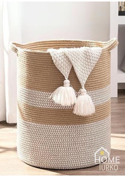 Doğal Jüt Hasır Sepet, Çok Amaçlı ve Şık Depolama, Kırmızı, 20 L