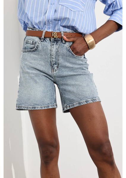 Kar Yıkamalı Yüksek Bel Şehir Boy Denim Şort