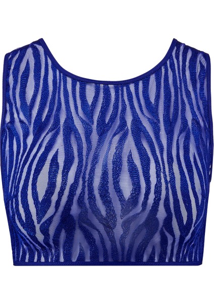 Wild Pulse Transparan Kolsuz Üst, Zebra Desenli Crop Top, Bustiyer Stili