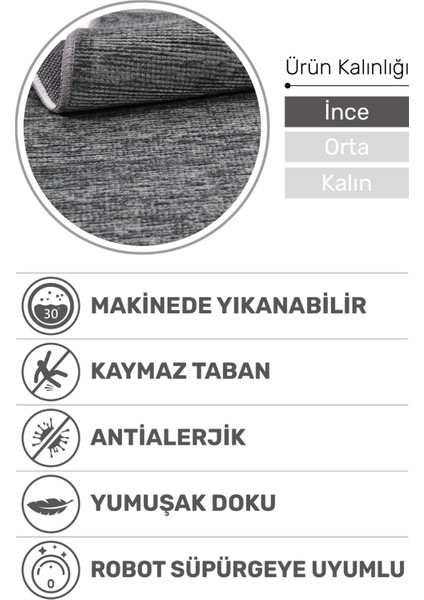 Azra Kaymaz Taban Antrasit Halı – Salon, Çocuk Odası ve Mutfak Için Yıkanabilir, Yumuşak Kilim