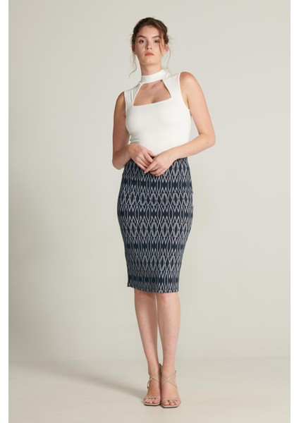 Kadın Desenli Jakarlı Etek