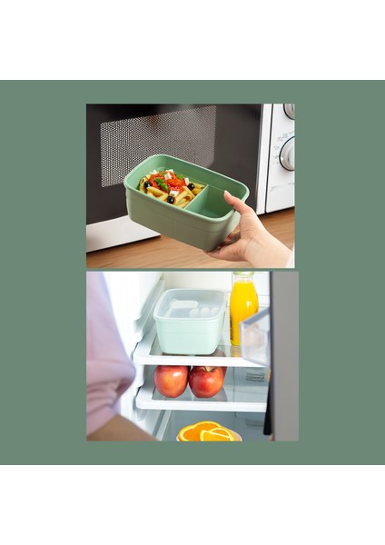 3200 Kendinden Kaşık Çatallı Sosluklu Bölmeli Beslenme Çantası - Taşınabilir 2 Katlı Lunch Box - Sefer Tası 1200 ml Beyaz