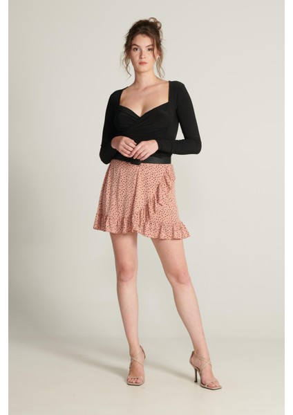 Kadın Puantiyeli Fırfırlı Beli Lastikli Etek