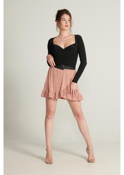 Kadın Puantiyeli Fırfırlı Beli Lastikli Etek fiyatları