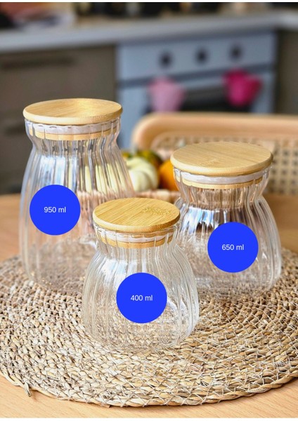 3'lü cam kavanoz seti, bambu kapaklı, çizgili tasarım, saklama için ideal, 950 ml fiyatları