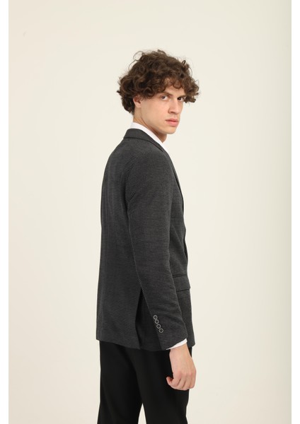 Gri Renk Mono Yaka Iki Düğme Çift Yırtmaç Blazer Tek Ceket Slim Fit | Agustini