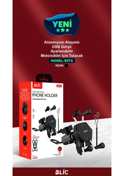 Bst6 Motosiklet Telefon Tutucu | Alüminyum Gövdeli, Gidon Tipi, Sabit ve Güçlü Kavrama Aparatı modelleri