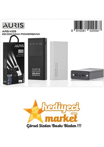 Powerbank (Siyah-Beyaz) 12000MAH 44,5W Powerbank