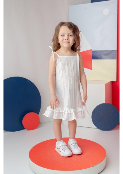 Kız Çocuk Fırfırlı Askılı Elbise - Beyaz fiyatları